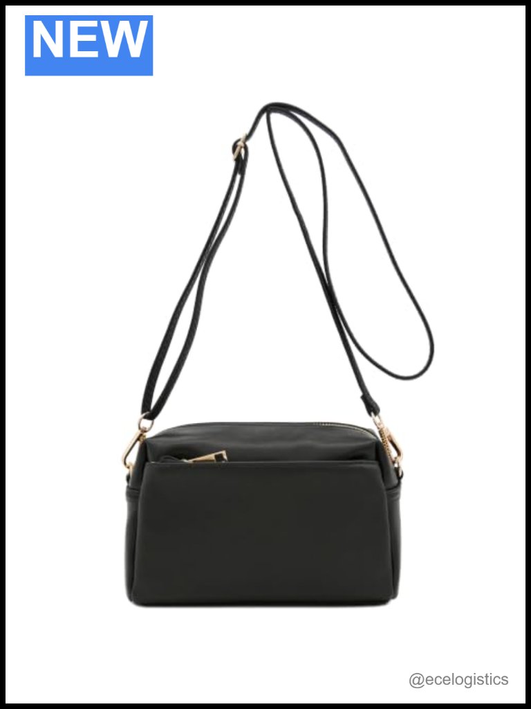 Triple Zip Small Crossbody Bag With Faux Leather And Gold Tone Hardware